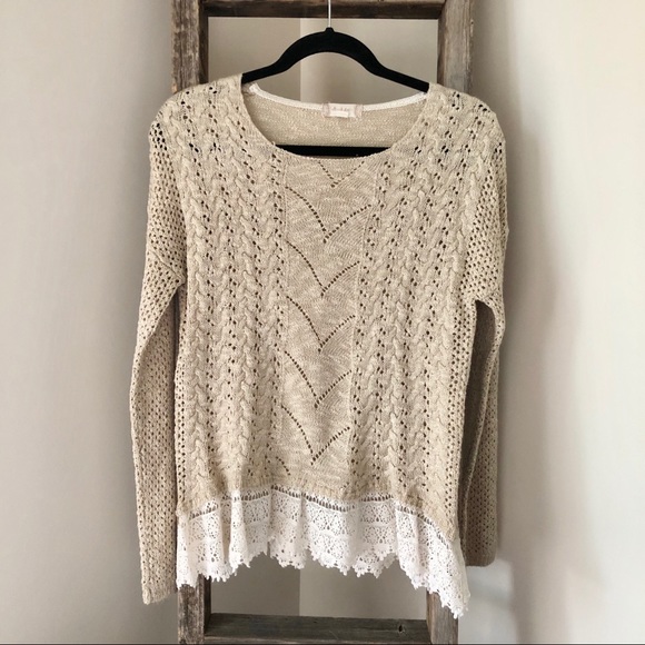 🍂Tan Sweater w/Crochet Detail - Picture 2 of 8